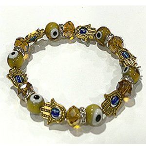 Gold Tone Eye Hamsa Hand Beaded Bracelet